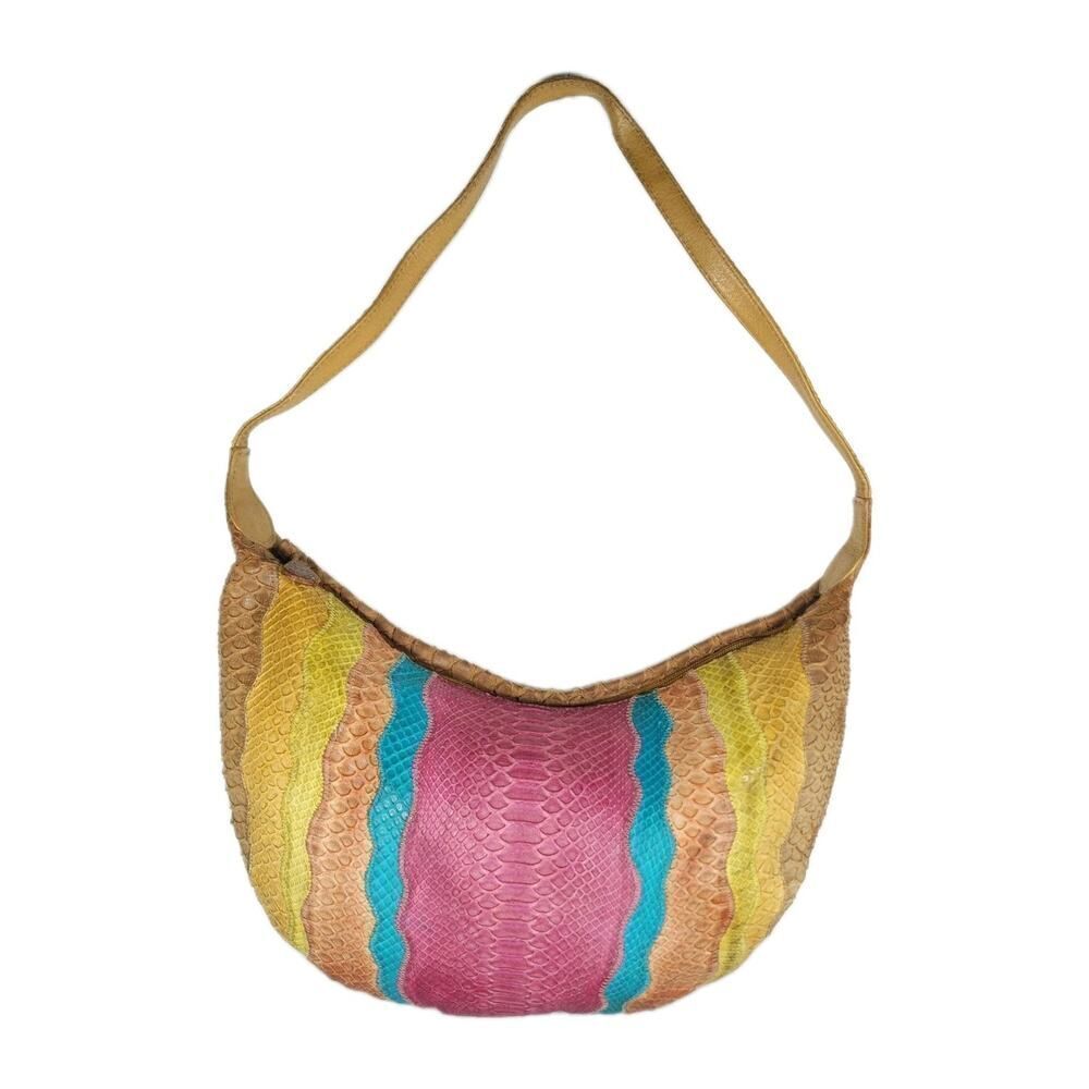 CARLOS FALCHI Fato A Mano Genuine Python Multicolor Hobo Bag Handbag